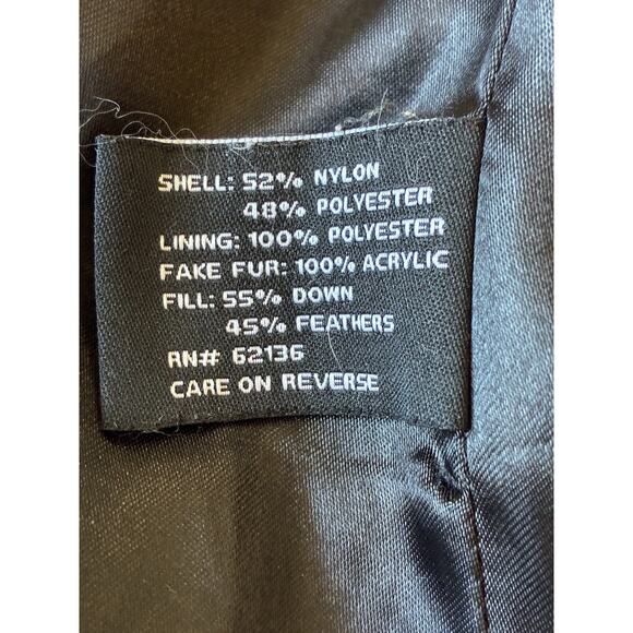 VTG Y2K Puffer Jacket Goose Down Feather Faux Fur Hood Black Silky Guess Women M - Picture 8 of 16